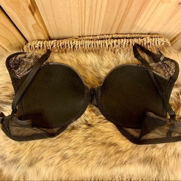 Victorias Secret Very Sexy Lace Push-up Bra Black Lace Overlay Nude Tan Size 32C - Picture 6 of 9